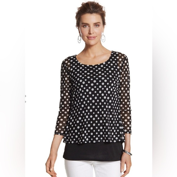 Chico's Knit Kit Perfect Polka-Dot Top size 0 (Small) - Picture 1 of 8